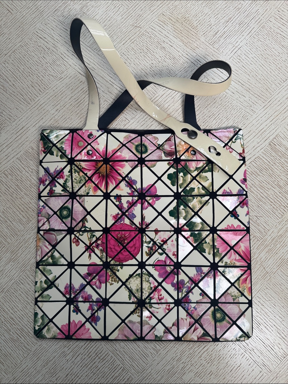 Floral Geometric Tote Bag in Cream and Pink